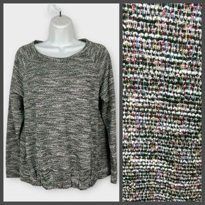 LOFT Green Multicolor Rainbow Nubby Tweed Textured Sweater Long Sleeve Medium